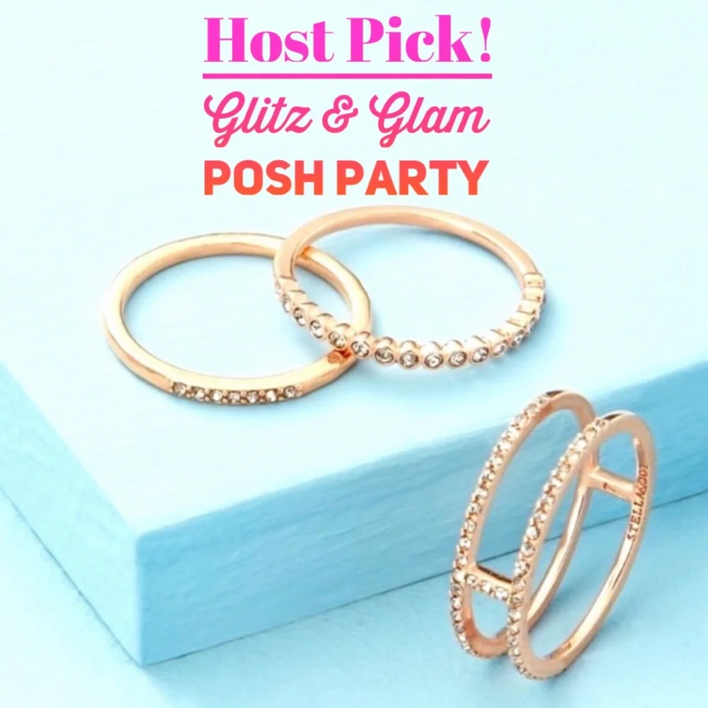 Stella & Dot | ROSEGOLD & Pavé Crystal Set of 3 Imperial Stacking Rings - Picture 1 of 8